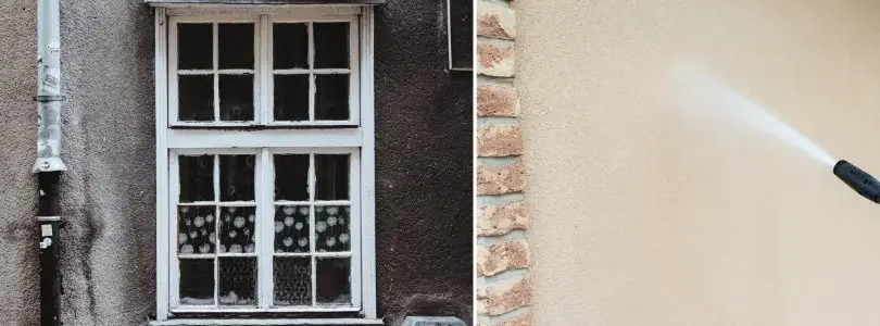 Fassade mit dem Hochdruckreiniger abdampfen.